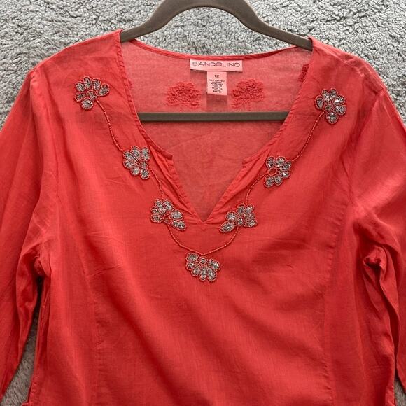 Bandolino Size 12 Cover-Up Salmon Color Embroidered Sequins Side Ties Beach - Picture 2 of 12